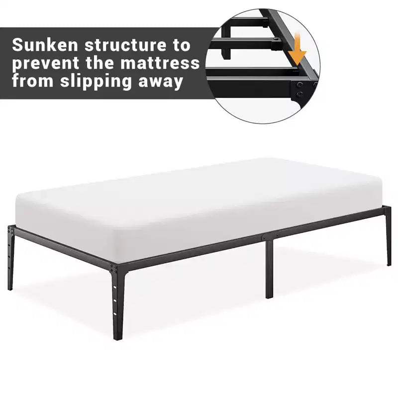 Base de cama doble sin cabecero, base de cama de plataforma de metal con 12.6 de almacenamiento debajo de la cama, soporte de láminas de metal, no necesita somier