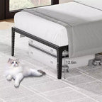 Base de cama doble sin cabecero, base de cama de plataforma de metal con 12.6 de almacenamiento debajo de la cama, soporte de láminas de metal, no necesita somier