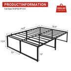 Estructura de cama sin cabecero, estructura de cama de plataforma de metal con almacenamiento debajo de la cama, no necesita somier, fácil de montar, somier de lamas de soporte fuerte