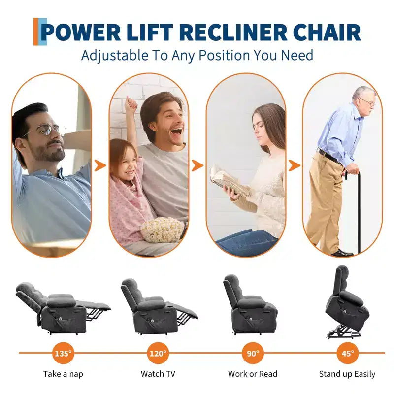 Sillón reclinable elevador con masaje y calor, reclinables eléctricos de gran tamaño, asiento para cine en casa con 2 portavasos laterales, sillón individual reclinable deslizante