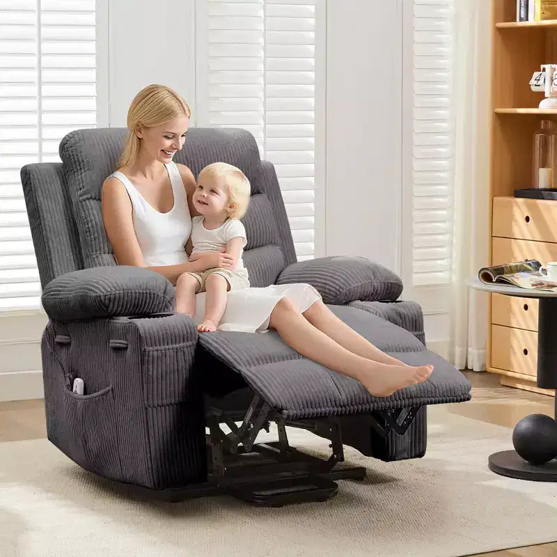 Sillón reclinable elevador con masaje y calor, reclinables eléctricos de gran tamaño, asiento para cine en casa con 2 portavasos laterales, sillón individual reclinable deslizante