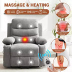 Sillón reclinable elevador con masaje y calor, reclinables eléctricos de gran tamaño, asiento para cine en casa con 2 portavasos laterales, sillón individual reclinable deslizante