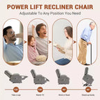 Sillón reclinable elevador con masaje y calor, reclinables eléctricos de gran tamaño, asiento para cine en casa con 2 portavasos laterales, sillón individual reclinable deslizante