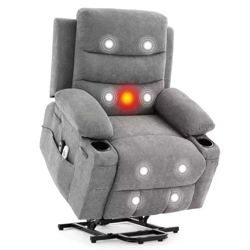 Sillón reclinable elevador con masaje y calor, reclinables eléctricos de gran tamaño, asiento para cine en casa con 2 portavasos laterales, sillón individual reclinable deslizante
