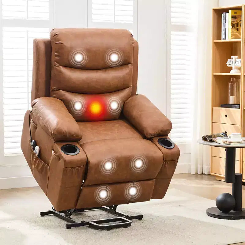 Sillón reclinable elevador con masaje y calor, reclinables eléctricos de gran tamaño, asiento para cine en casa con 2 portavasos laterales, sillón individual reclinable deslizante