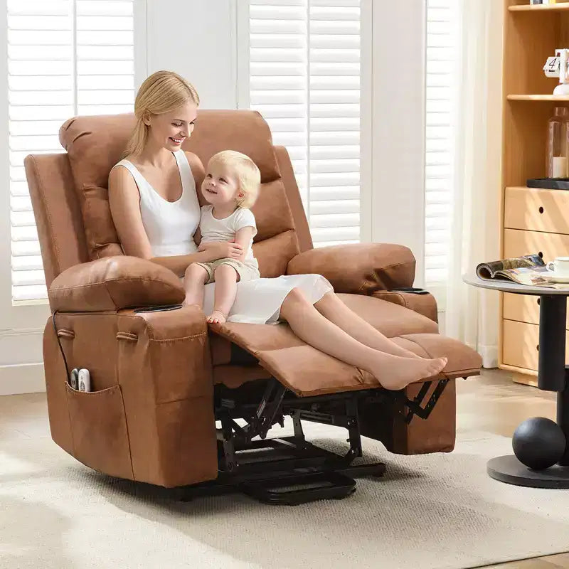 Sillón reclinable elevador con masaje y calor, reclinables eléctricos de gran tamaño, asiento para cine en casa con 2 portavasos laterales, sillón individual reclinable deslizante