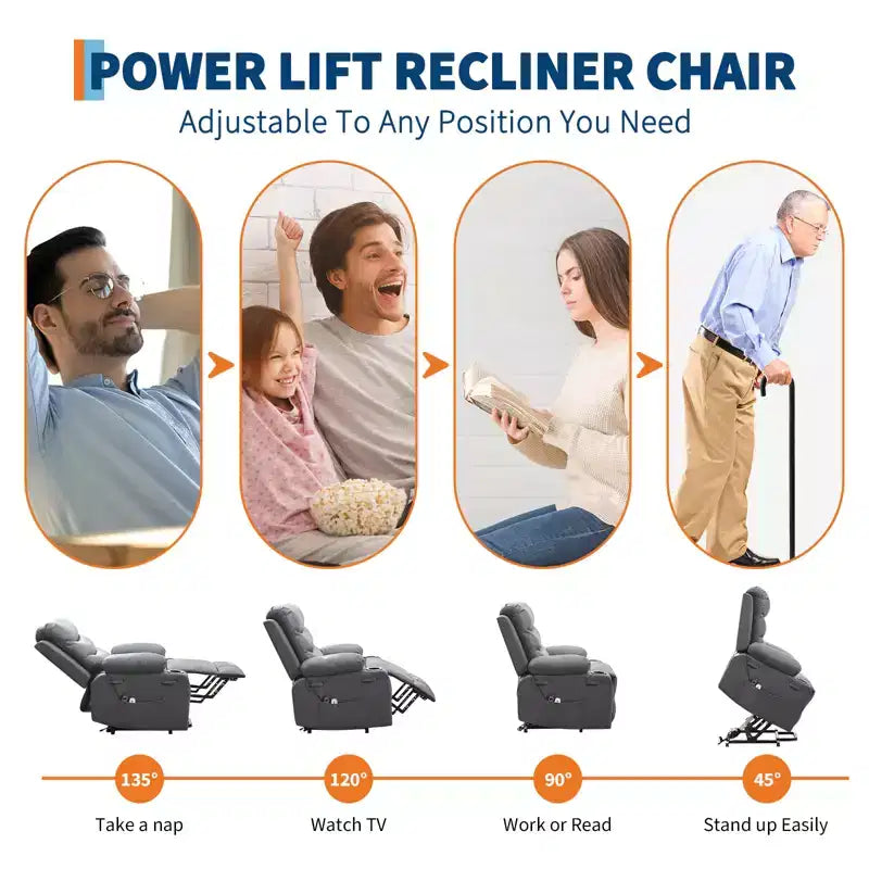 Sillón reclinable elevador con masaje y calor, reclinables eléctricos de gran tamaño, asiento para cine en casa con 2 portavasos laterales, sillón individual reclinable deslizante