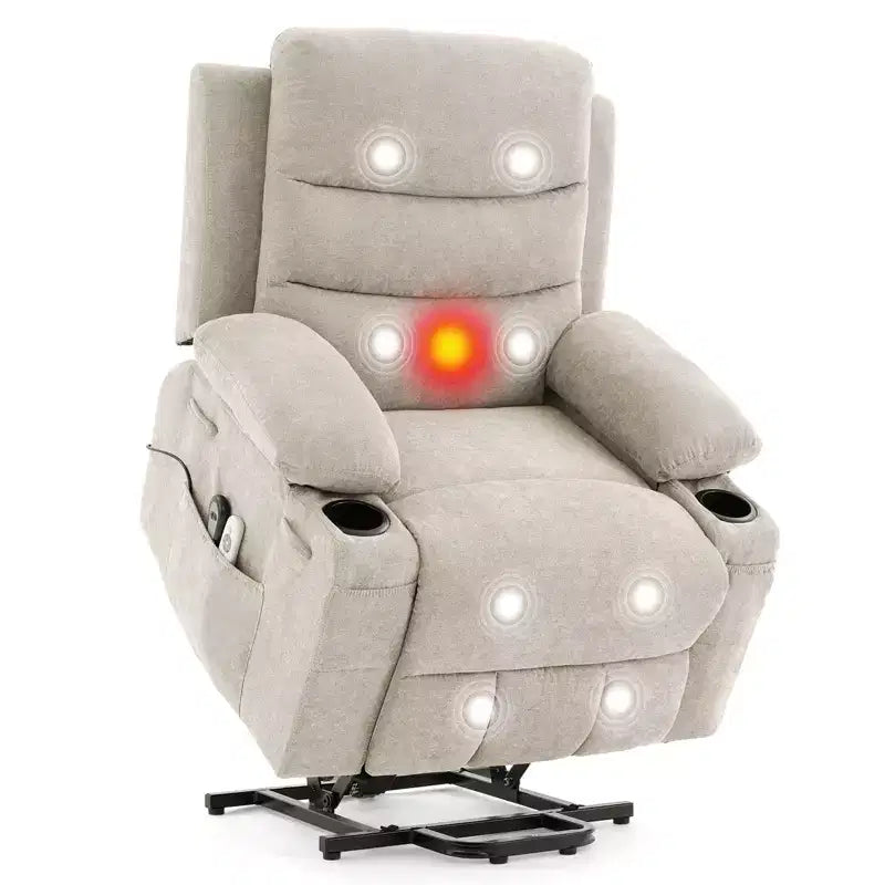 Sillón reclinable elevador con masaje y calor, reclinables eléctricos de gran tamaño, asiento para cine en casa con 2 portavasos laterales, sillón individual reclinable deslizante