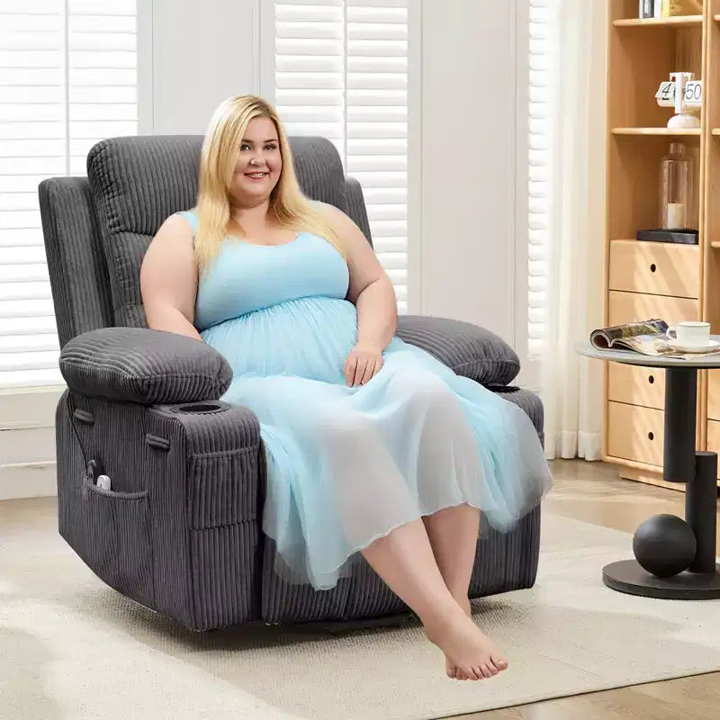 Sillón reclinable elevador con masaje y calor, reclinables eléctricos de gran tamaño, asiento para cine en casa con 2 portavasos laterales, sillón individual reclinable deslizante
