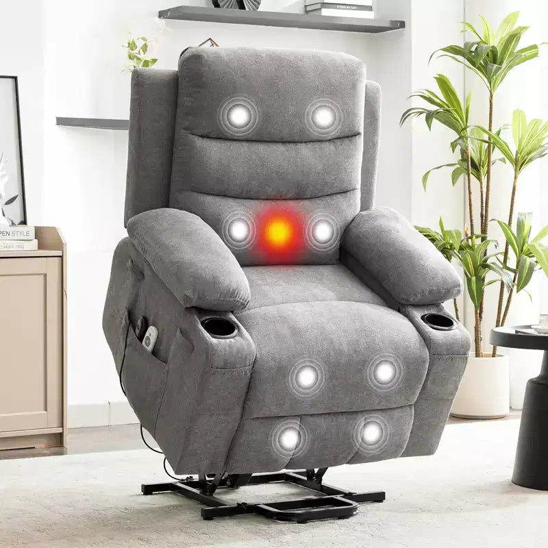 Sillón reclinable elevador con masaje y calor, reclinables eléctricos de gran tamaño, asiento para cine en casa con 2 portavasos laterales, sillón individual reclinable deslizante