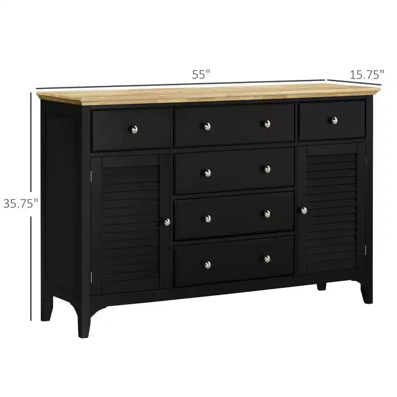 Aparador tipo bufé con cajones de almacenamiento, encimera de madera de caucho y estantes ajustables, gabinete de cocina, gabinete de barra de café
