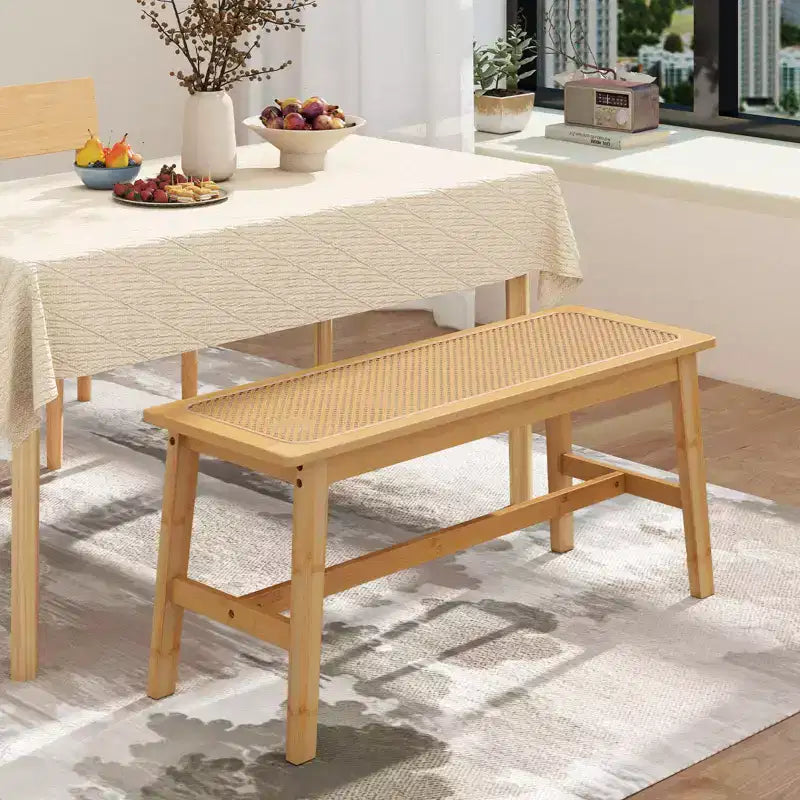 Costway Banco de Comedor de Bambú de 39.5" con Asiento de Ratán Tejido a Mano, Banco de Entrada de Madera