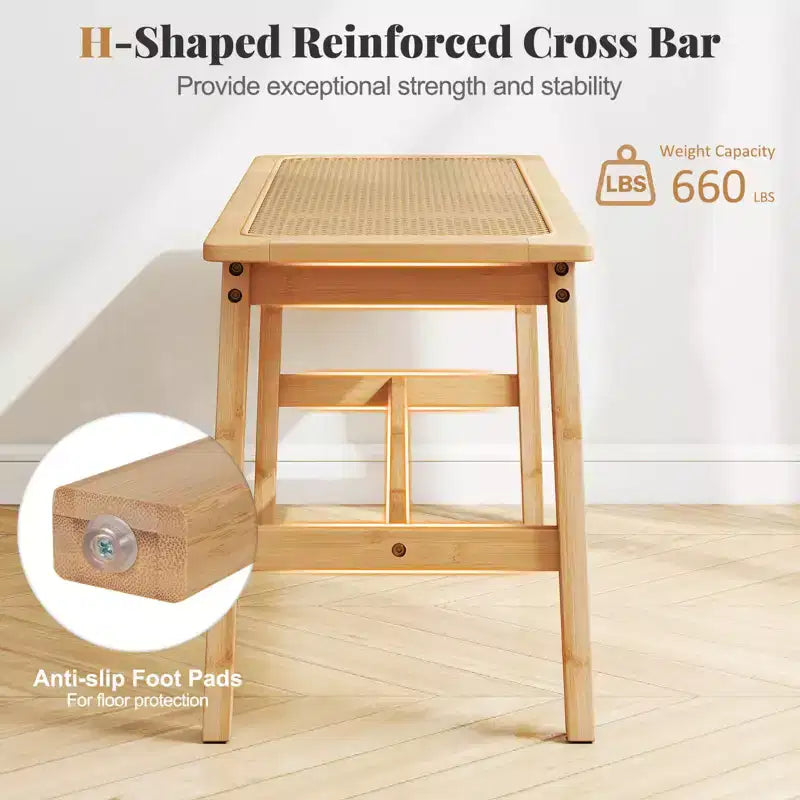 Costway Banco de Comedor de Bambú de 39.5" con Asiento de Ratán Tejido a Mano, Banco de Entrada de Madera