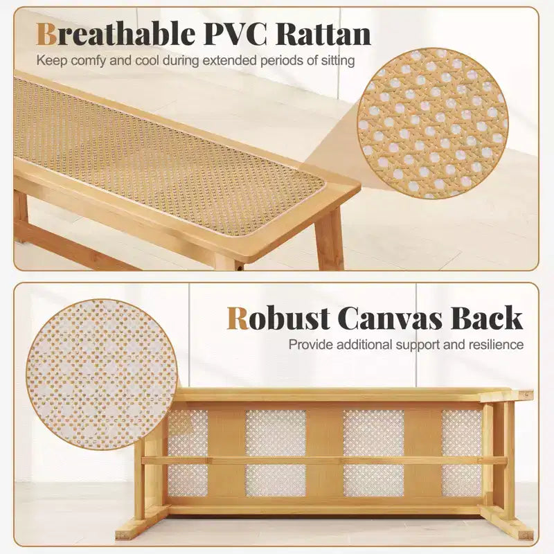Costway Banco de Comedor de Bambú de 39.5" con Asiento de Ratán Tejido a Mano, Banco de Entrada de Madera