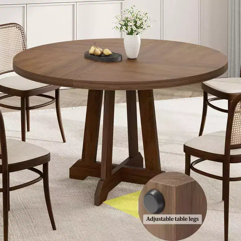 Mesa de comedor redonda COZONY de 47 pulgadas para 4 personas, mesa de cocina con pedestal de madera, base resistente y tapa de 4 secciones, mesa de comedor estilo rústico para salón