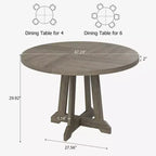 Mesa de comedor redonda COZONY de 47 pulgadas para 4 personas, mesa de cocina con pedestal de madera, base resistente y tapa de 4 secciones, mesa de comedor estilo rústico para salón
