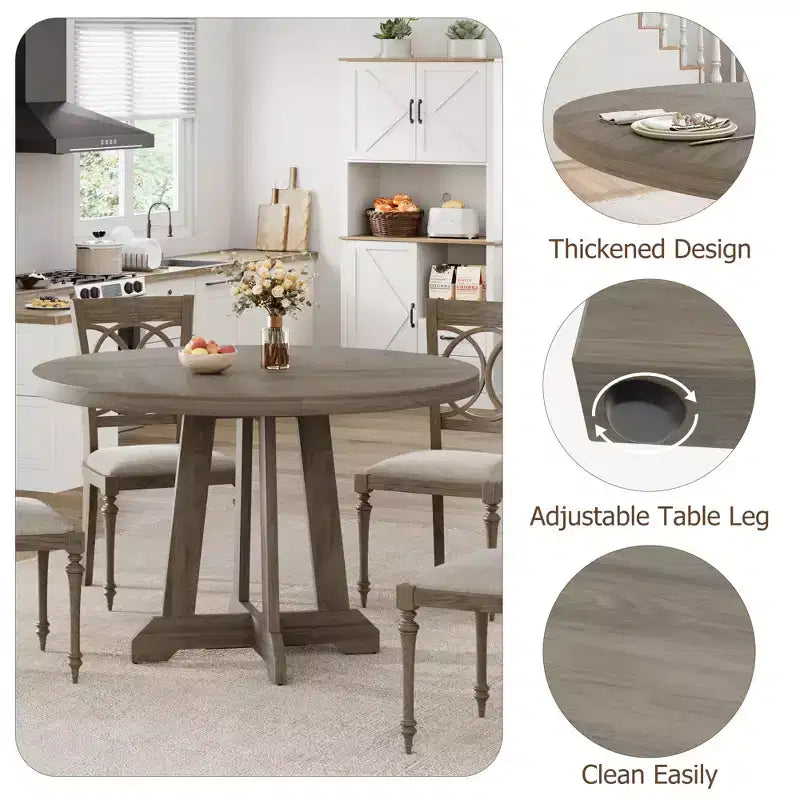 Mesa de comedor redonda COZONY de 47 pulgadas para 4 personas, mesa de cocina con pedestal de madera, base resistente y tapa de 4 secciones, mesa de comedor estilo rústico para salón