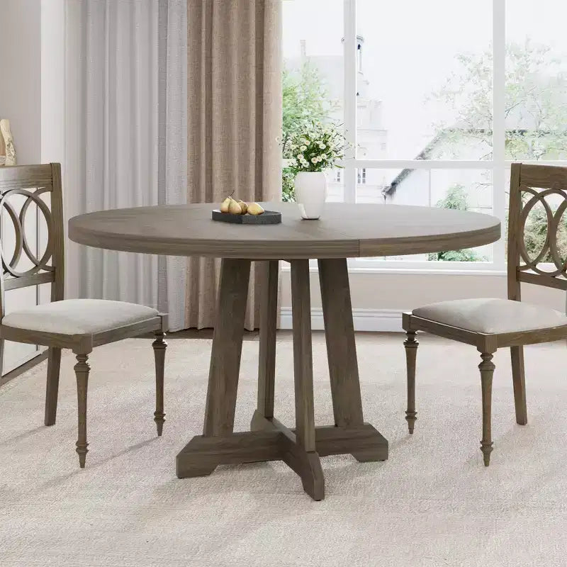 Mesa de comedor redonda COZONY de 47 pulgadas para 4 personas, mesa de cocina con pedestal de madera, base resistente y tapa de 4 secciones, mesa de comedor estilo rústico para salón