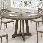Mesa de comedor redonda COZONY de 47 pulgadas para 4 personas, mesa de cocina con pedestal de madera, base resistente y tapa de 4 secciones, mesa de comedor estilo rústico para salón