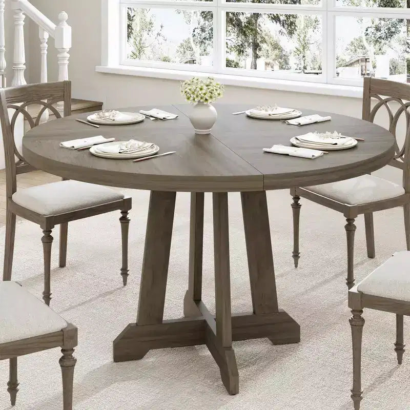 Mesa de comedor redonda COZONY de 47 pulgadas para 4 personas, mesa de cocina con pedestal de madera, base resistente y tapa de 4 secciones, mesa de comedor estilo rústico para salón