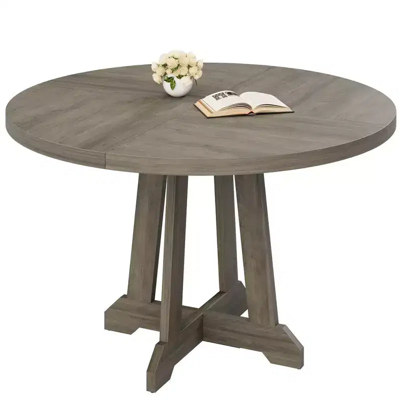 Mesa de comedor redonda COZONY de 47 pulgadas para 4 personas, mesa de cocina con pedestal de madera, base resistente y tapa de 4 secciones, mesa de comedor estilo rústico para salón