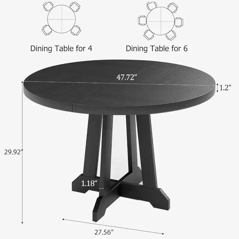 Mesa de comedor redonda COZONY de 47 pulgadas para 4 personas, mesa de cocina con pedestal de madera, base resistente y tapa de 4 secciones, mesa de comedor estilo rústico para salón