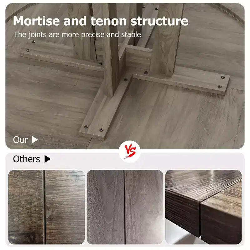 Mesa de comedor redonda COZONY de 47 pulgadas para 4 personas, mesa de cocina con pedestal de madera, base resistente y tapa de 4 secciones, mesa de comedor estilo rústico para salón