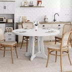 Mesa de comedor redonda COZONY de 47 pulgadas para 4 personas, mesa de cocina con pedestal de madera, base resistente y tapa de 4 secciones, mesa de comedor estilo rústico para salón