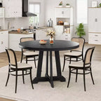 Mesa de comedor redonda COZONY de 47 pulgadas para 4 personas, mesa de cocina con pedestal de madera, base resistente y tapa de 4 secciones, mesa de comedor estilo rústico para salón