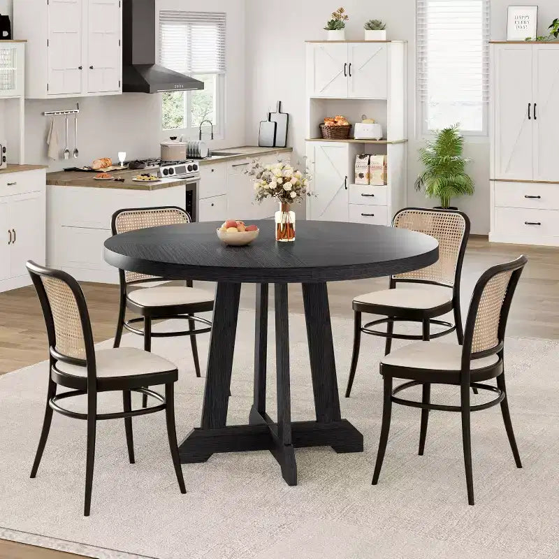 Mesa de comedor redonda COZONY de 47 pulgadas para 4 personas, mesa de cocina con pedestal de madera, base resistente y tapa de 4 secciones, mesa de comedor estilo rústico para salón