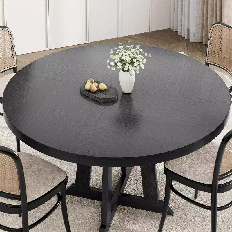 Mesa de comedor redonda COZONY de 47 pulgadas para 4 personas, mesa de cocina con pedestal de madera, base resistente y tapa de 4 secciones, mesa de comedor estilo rústico para salón