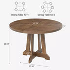 Mesa de comedor redonda COZONY de 47 pulgadas para 4 personas, mesa de cocina con pedestal de madera, base resistente y tapa de 4 secciones, mesa de comedor estilo rústico para salón