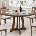 Mesa de comedor redonda COZONY de 47 pulgadas para 4 personas, mesa de cocina con pedestal de madera, base resistente y tapa de 4 secciones, mesa de comedor estilo rústico para salón