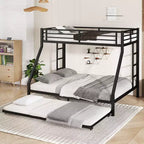 Litera de metal Bellemave Twin XL sobre Queen con nido, estructura de triple cama resistente, escaleras y barandillas, sin ruido, negro