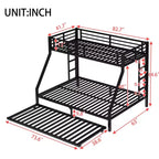 Litera de metal Bellemave Twin XL sobre Queen con nido, estructura de triple cama resistente, escaleras y barandillas, sin ruido, negro