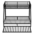 Litera de metal Bellemave Twin XL sobre Queen con nido, estructura de triple cama resistente, escaleras y barandillas, sin ruido, negro
