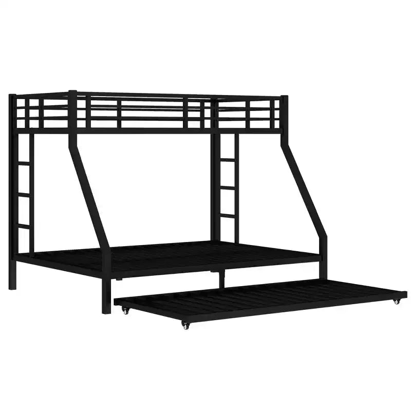 Litera de metal Bellemave Twin XL sobre Queen con nido, estructura de triple cama resistente, escaleras y barandillas, sin ruido, negro