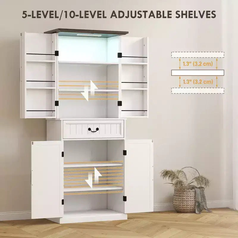 Armario de despensa de cocina con 71 LED, gabinete de almacenamiento estilo casa de campo con estantes en la puerta