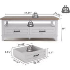 Mesa de centro Acekool estilo rústico, 2 cajones y estante abierto, mesa central rectangular de 120 cm, estructura estable de 6 patas