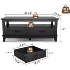 Mesa de centro Acekool estilo rústico, 2 cajones y estante abierto, mesa central rectangular de 120 cm, estructura estable de 6 patas