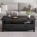 Mesa de centro Acekool estilo rústico, 2 cajones y estante abierto, mesa central rectangular de 120 cm, estructura estable de 6 patas