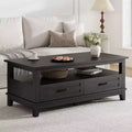 Acekool Farmhouse Coffee Table, 2 Drawers & Open Shelf, 47.24 Rectangular Center Table, Stable 6-Leg Structure