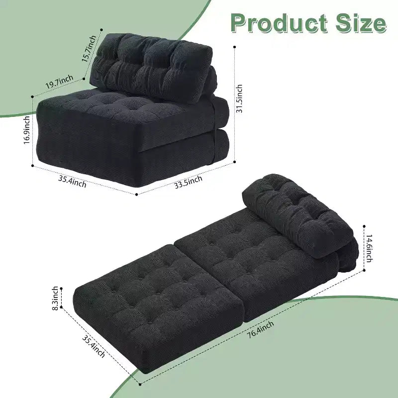 Sofá Cama Plegable, Sofá Cama Futón, Sillón Cama Convertible Futón, Almohada Colchón Plegable con Soporte Lumbar, Sofá Plegable Portátil, Individual