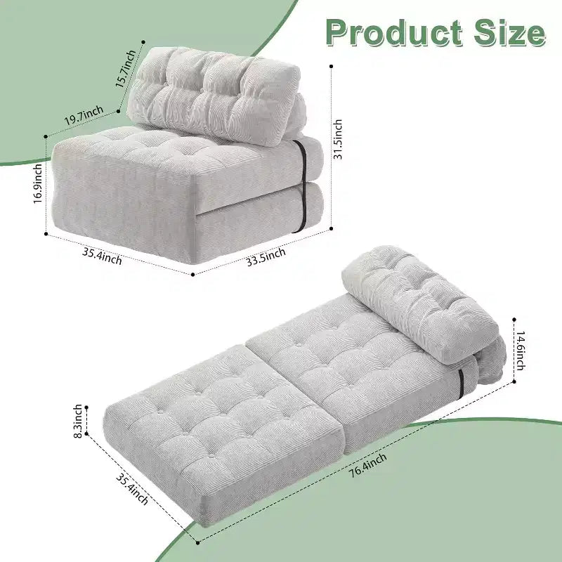Sofá Cama Plegable, Sofá Cama Futón, Sillón Cama Convertible Futón, Almohada Colchón Plegable con Soporte Lumbar, Sofá Plegable Portátil, Individual