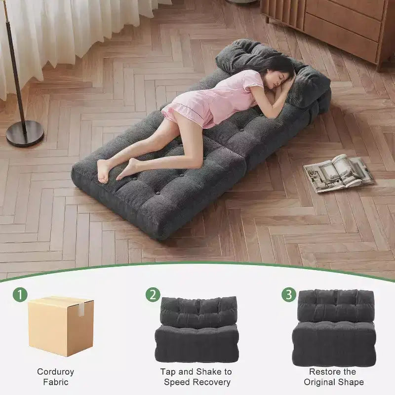 Sofá Cama Plegable, Sofá Cama Futón, Sillón Cama Convertible Futón, Almohada Colchón Plegable con Soporte Lumbar, Sofá Plegable Portátil, Individual