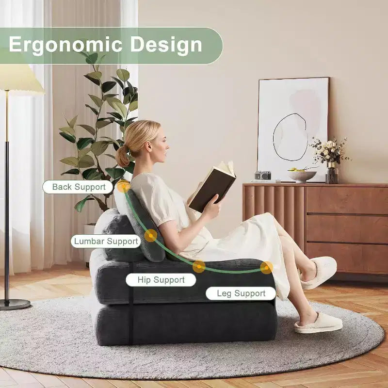 Sofá Cama Plegable, Sofá Cama Futón, Sillón Cama Convertible Futón, Almohada Colchón Plegable con Soporte Lumbar, Sofá Plegable Portátil, Individual
