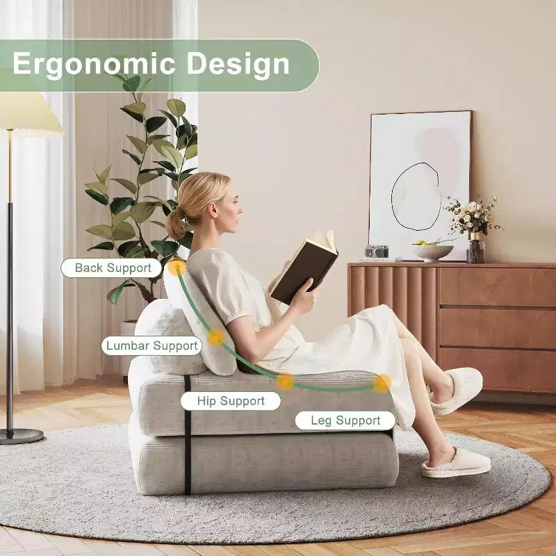 Sofá Cama Plegable, Sofá Cama Futón, Sillón Cama Convertible Futón, Almohada Colchón Plegable con Soporte Lumbar, Sofá Plegable Portátil, Individual
