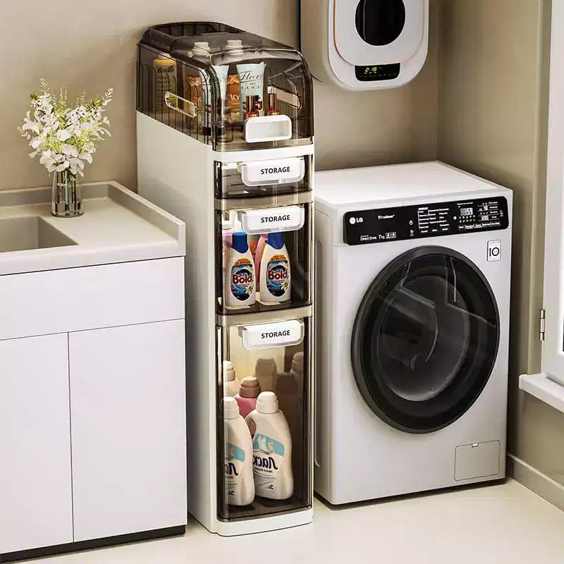 Mueble de almacenamiento de baño estrecho de 4 niveles, gabinete de baño angosto con cajones y caja de pañuelos, caja de almacenamiento delgada de plástico impermeable para espacios estrechos en la cocina