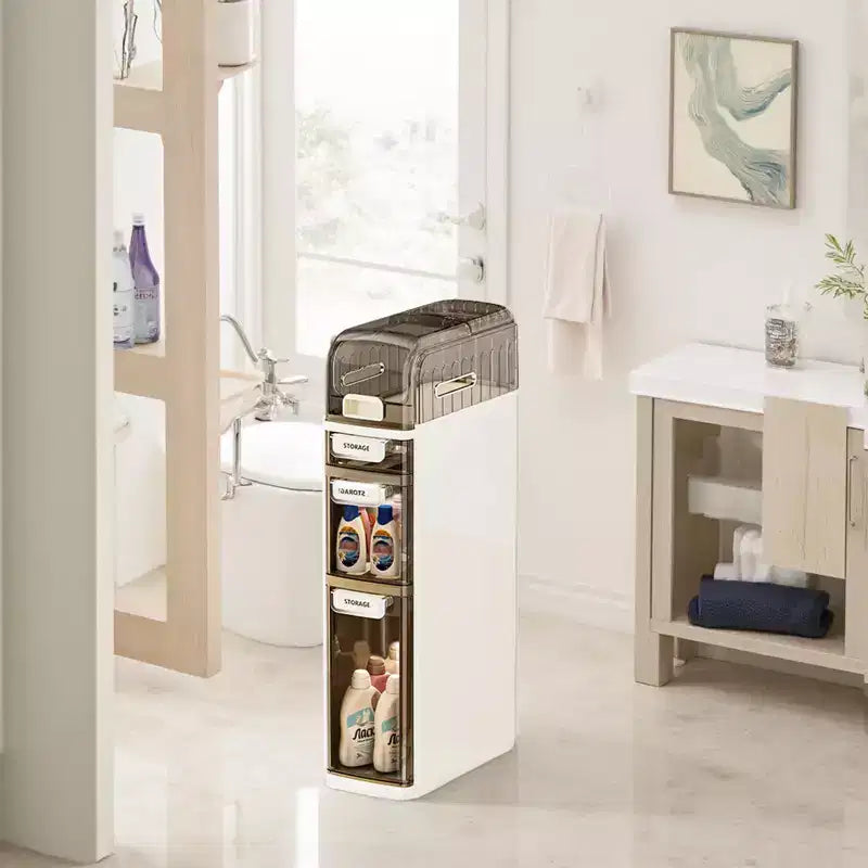 Mueble de almacenamiento de baño estrecho de 4 niveles, gabinete de baño angosto con cajones y caja de pañuelos, caja de almacenamiento delgada de plástico impermeable para espacios estrechos en la cocina