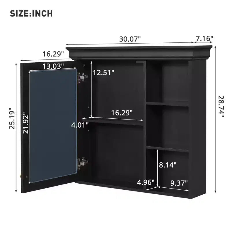 Botiquín rectangular FAMYYT de 76 cm de ancho x 71 cm de alto de MDF con espejo, estante ajustable, bisagras de cierre suave, estantes abiertos